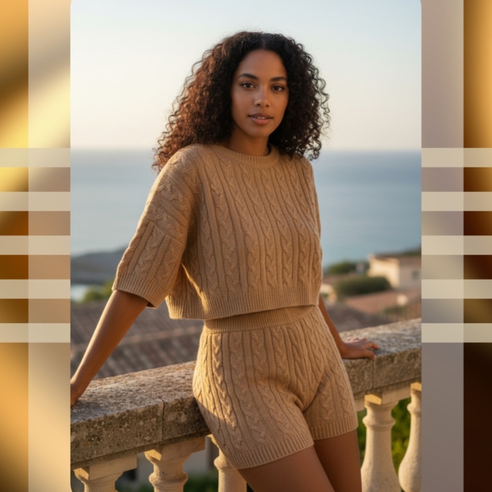 Taupe - 2pc Knit Shorts Set